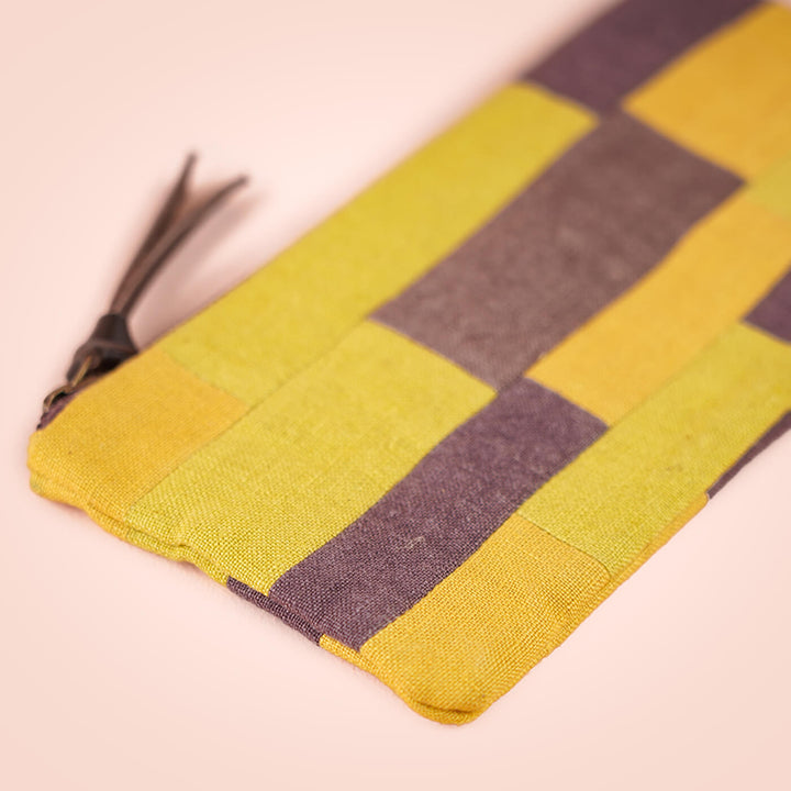 Upcycled Yellow Patchwork Makeup Pouch