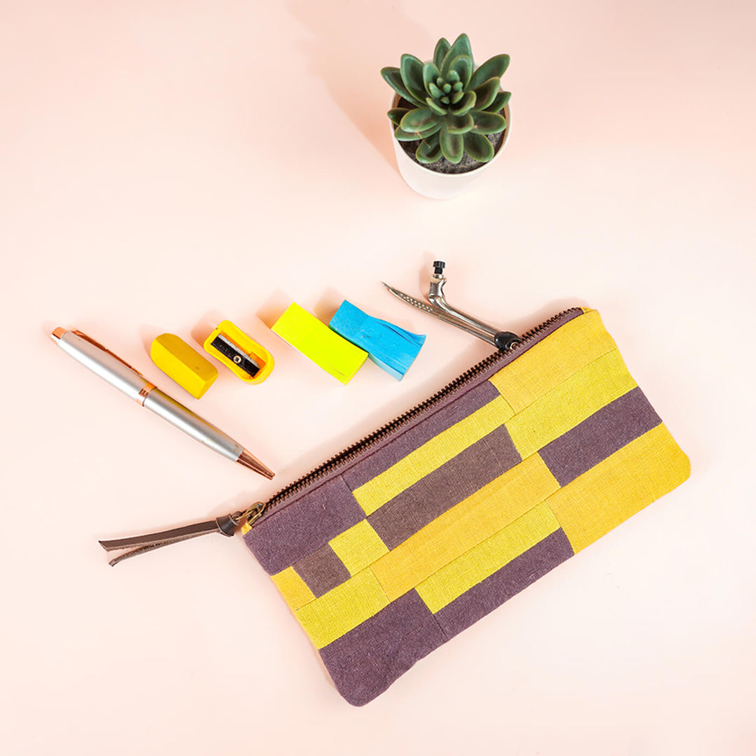 Upcycled Yellow Patchwork Makeup Pouch