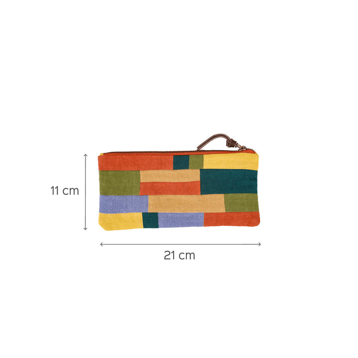 Grey & Orange Repurposed Patchwork Travel Pouch