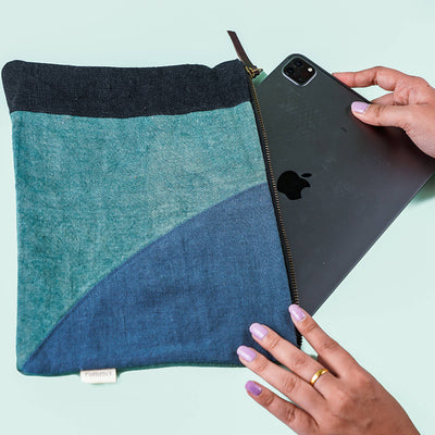 Repurposed Fabric iPad Sleeve - Blue