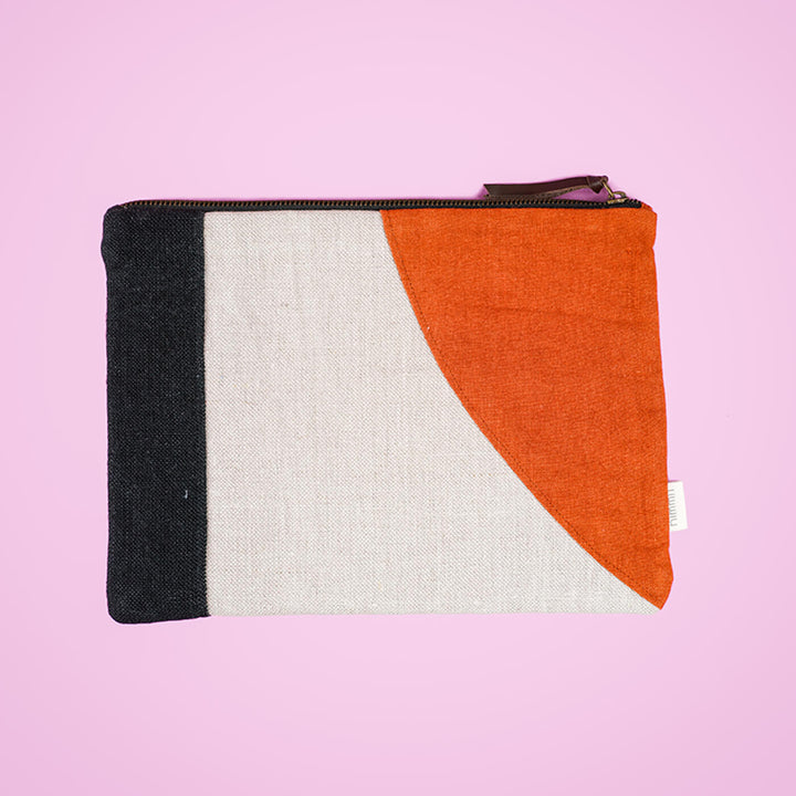 Repurposed Fabric iPad Sleeve - Orange & White