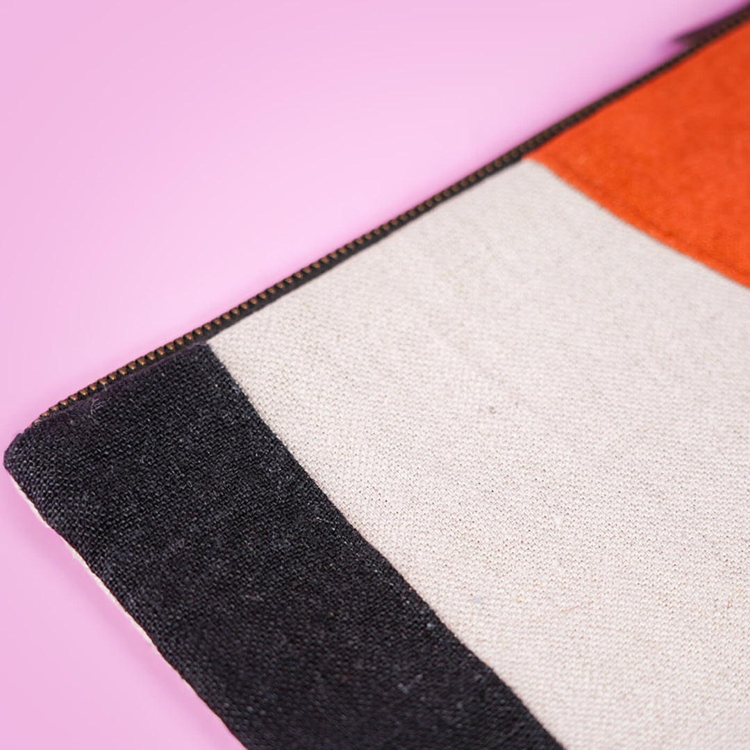 Repurposed Fabric iPad Sleeve - Orange & White