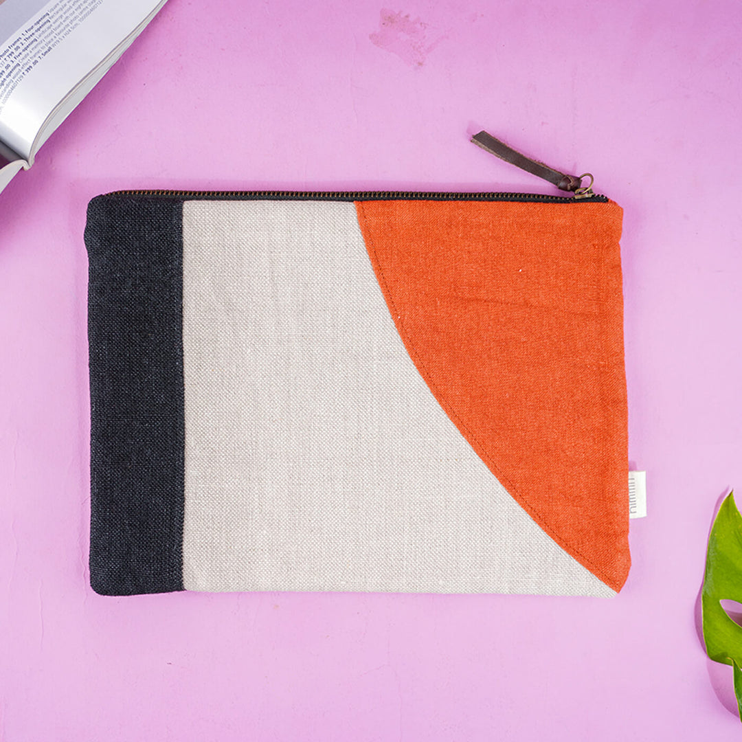 Repurposed Fabric iPad Sleeve - Orange & White