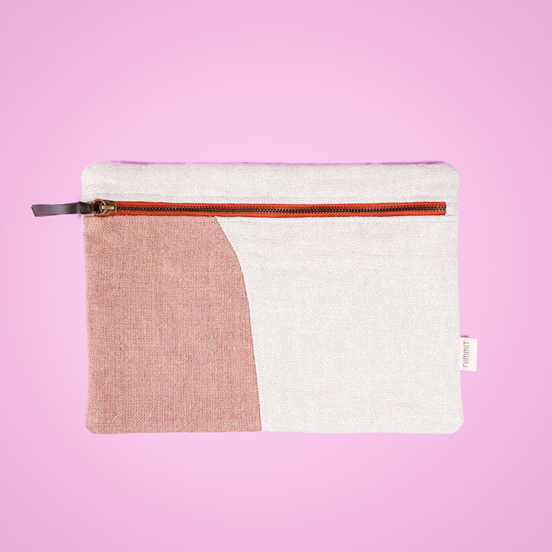 Upcycled Fabric iPad Sleeve - Beige & White