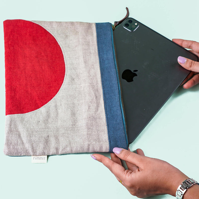 Upcycled Fabric iPad Sleeve - Red & White