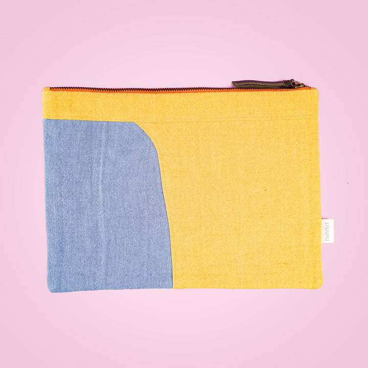 Repurposed Fabric iPad Sleeve - Grey & Yellow