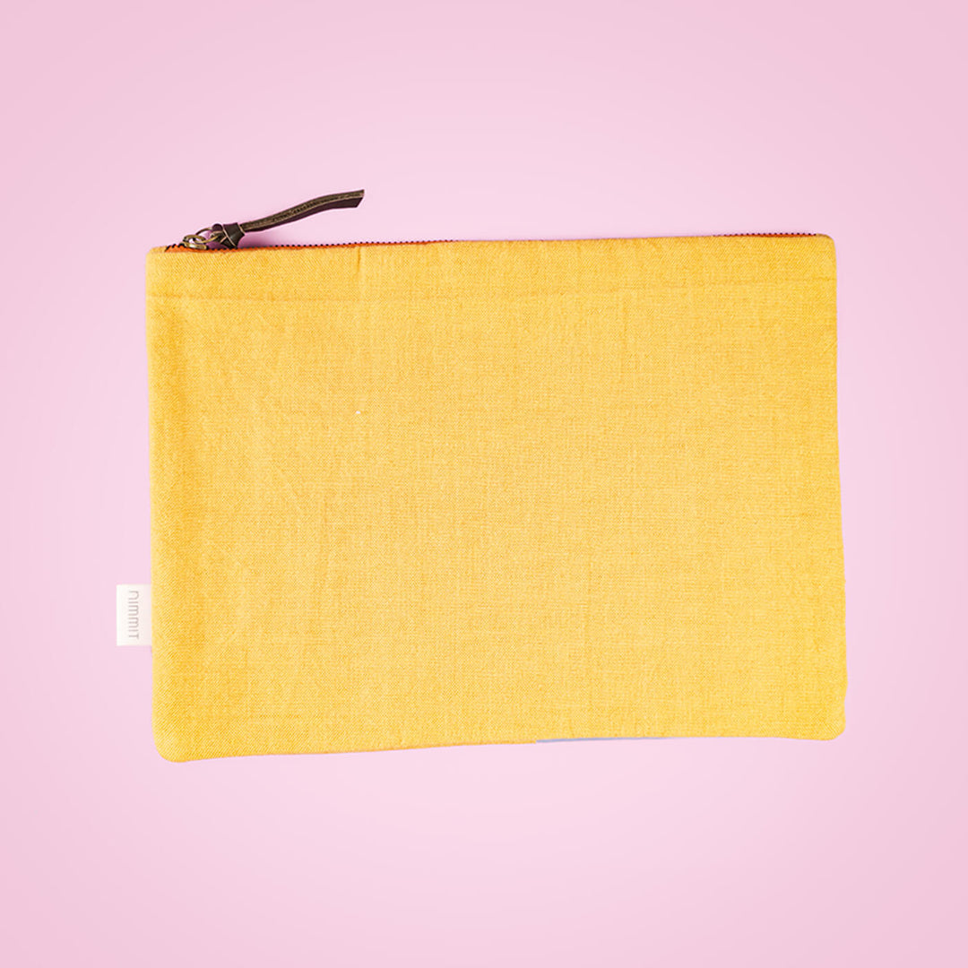 Repurposed Fabric iPad Sleeve - Grey & Yellow