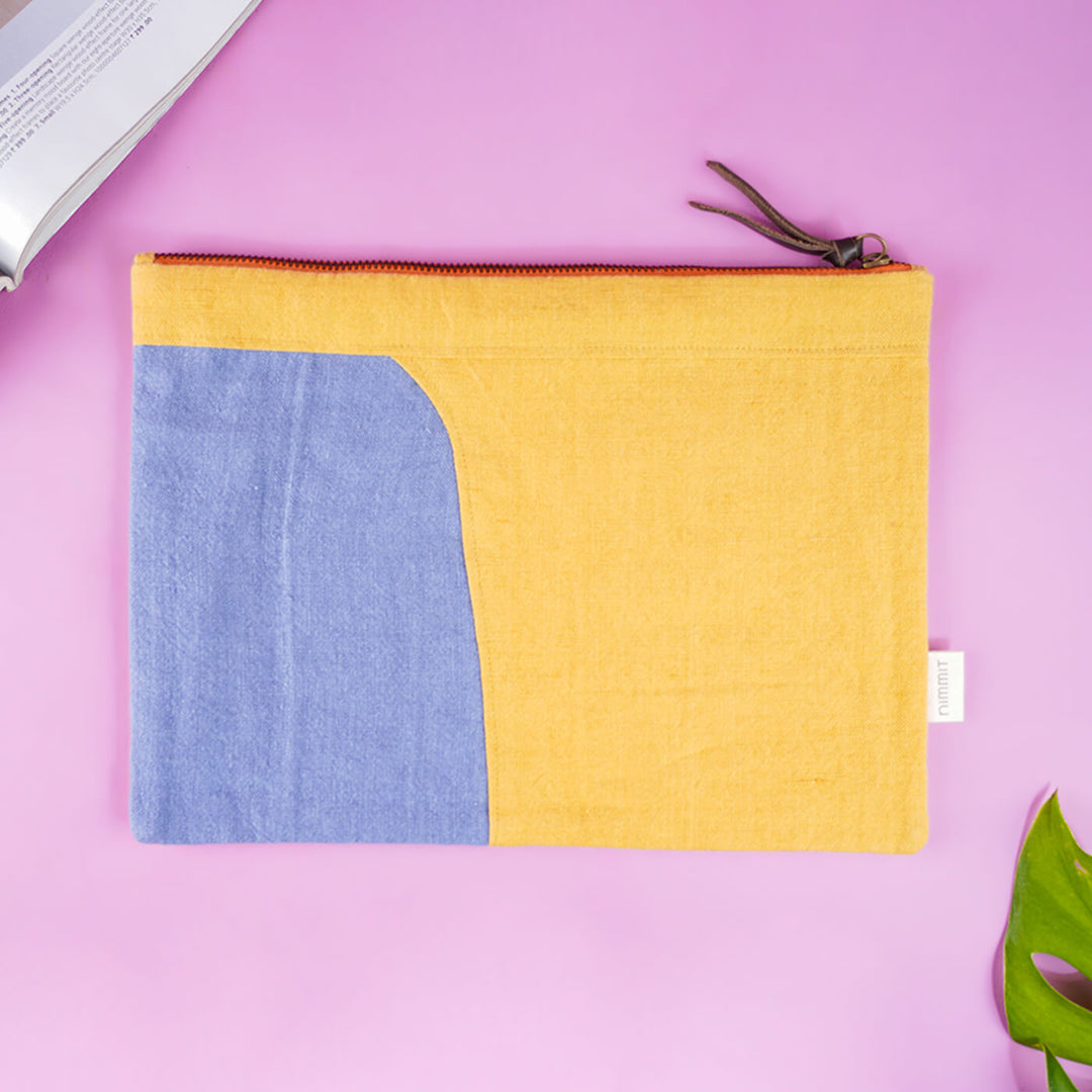 Repurposed Fabric iPad Sleeve - Grey & Yellow