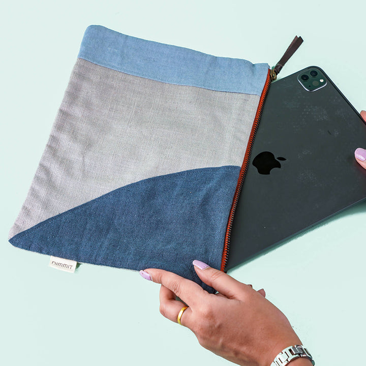 Upcycled Fabric iPad Sleeve - Blue