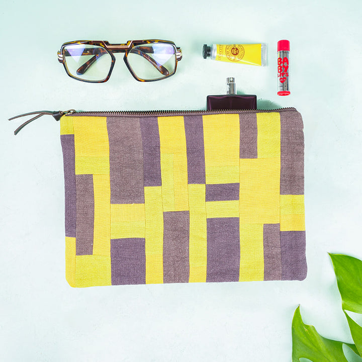 Upcycled Fabric iPad Sleeve - Yellow & Grey