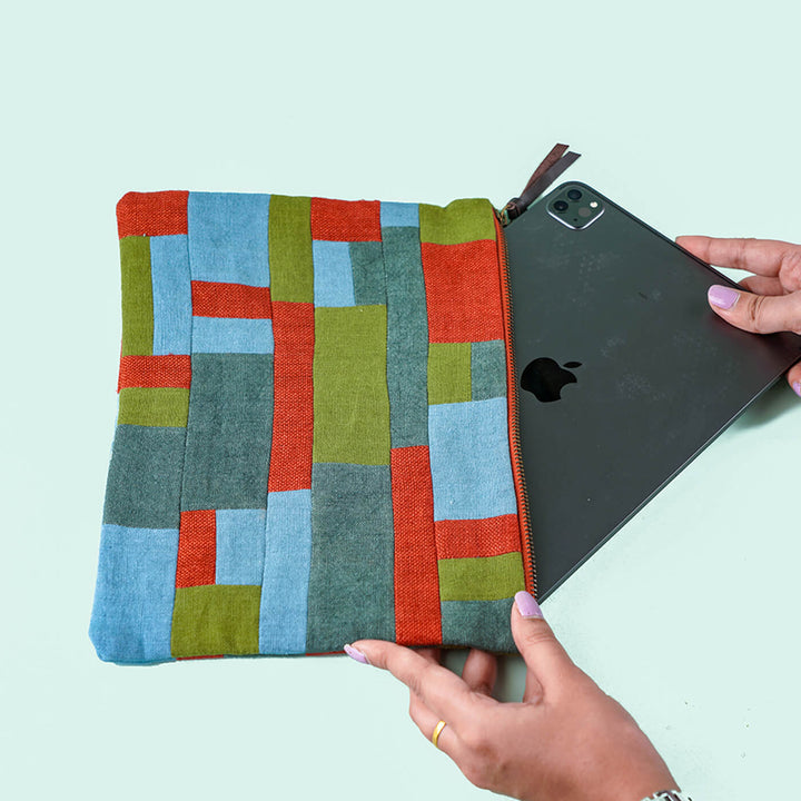 Upcycled iPad Sleeve - Green, Blue & Orange
