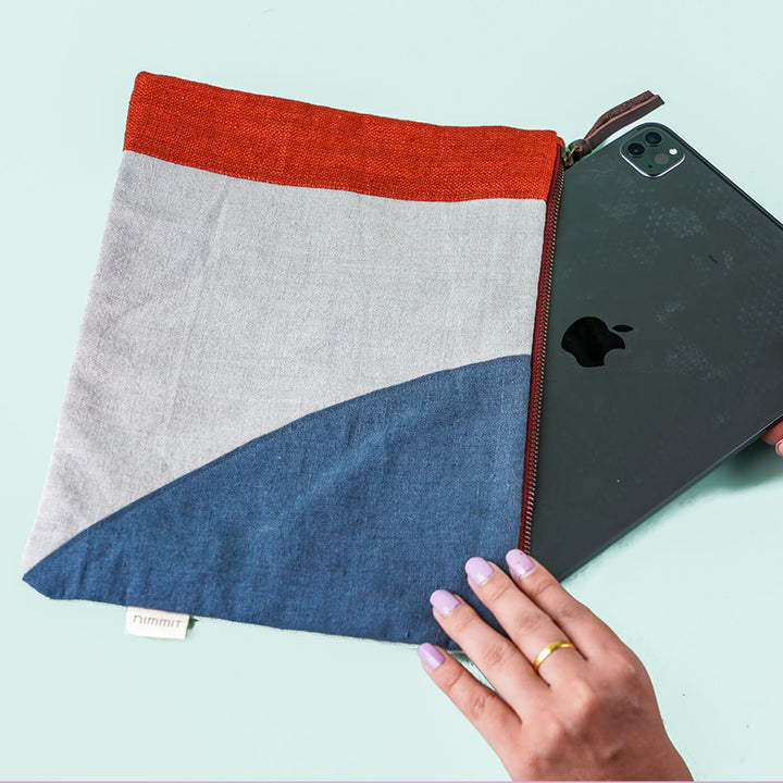 Repurposed Fabric iPad Sleeve - Blue & Red - Zwende