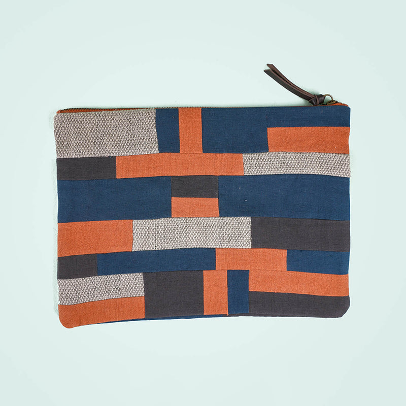 Upcycled Fabric iPad Sleeve - Orange & Blue