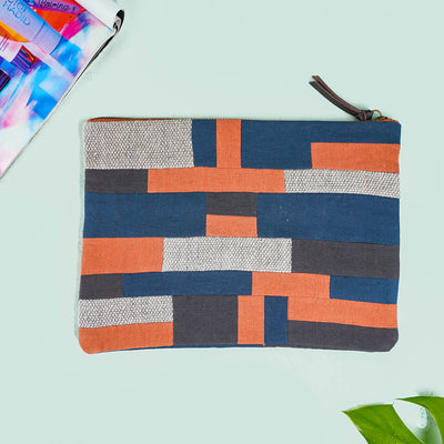 Upcycled Fabric iPad Sleeve - Orange & Blue