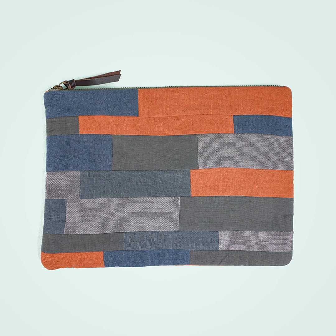 Repurposed Fabric iPad Sleeve - Orange & Grey