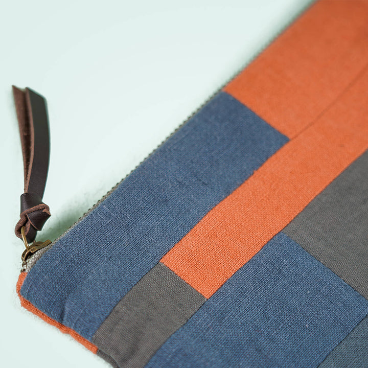 Repurposed Fabric iPad Sleeve - Orange & Grey