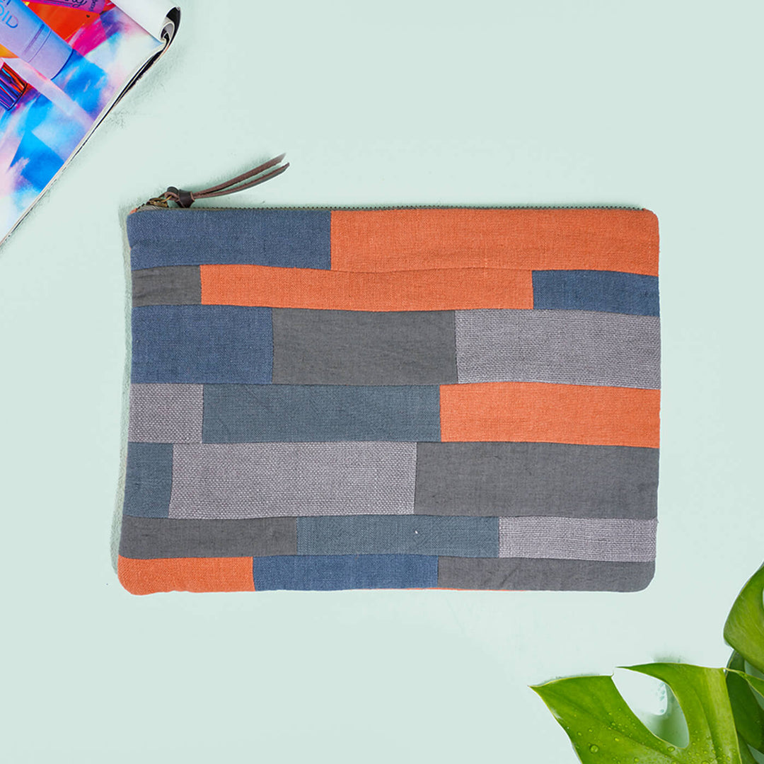 Repurposed Fabric iPad Sleeve - Orange & Grey