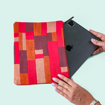 Repurposed Fabric iPad Sleeve - Red & Purple