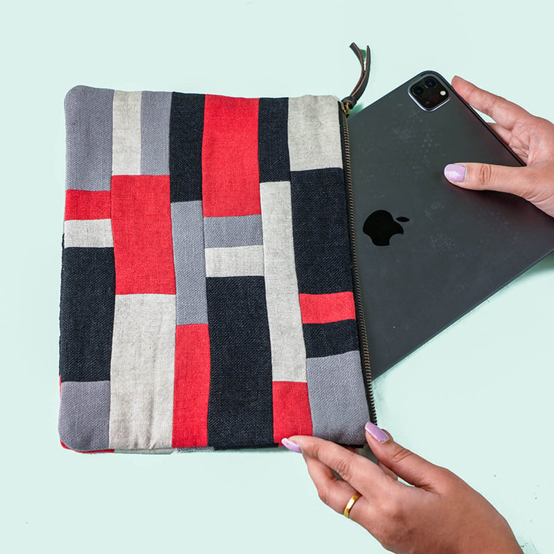 Upcycled Fabric iPad Sleeve - Red & Black