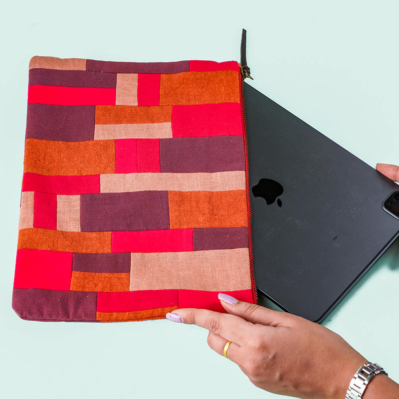 Upcycled Fabric iPad Sleeve - Red & Orange