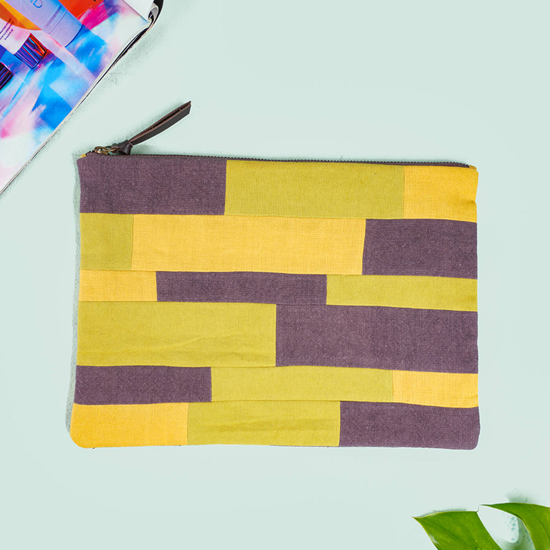 Repurposed Fabric iPad Sleeve - Yellow & Green