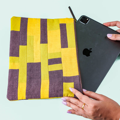 Repurposed Fabric iPad Sleeve - Yellow & Green