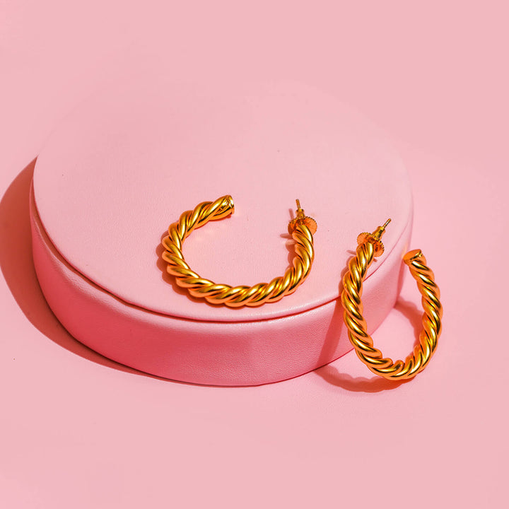18K Gold Polished Twisted Hoops