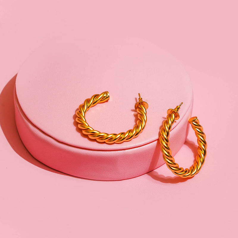 18K Gold Polished Twisted Hoops