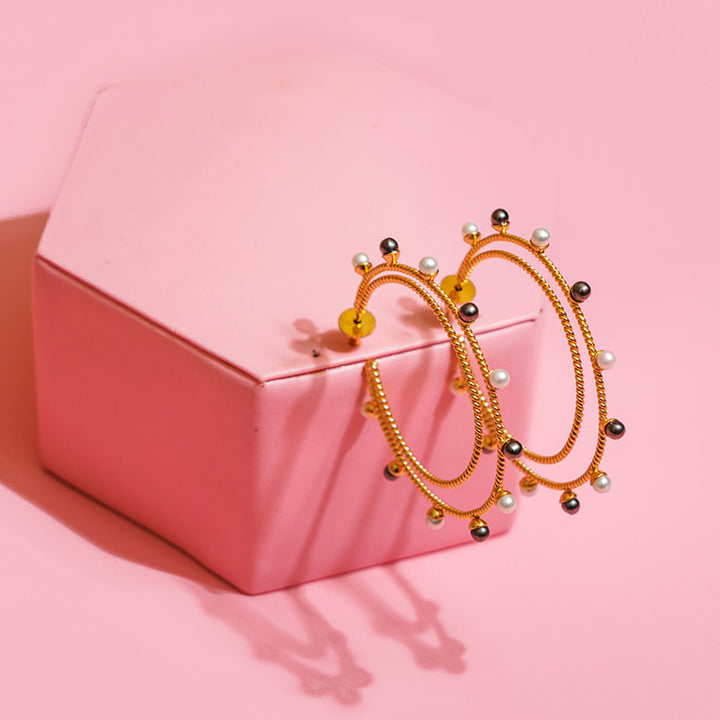 Pearl Double Line Hoops