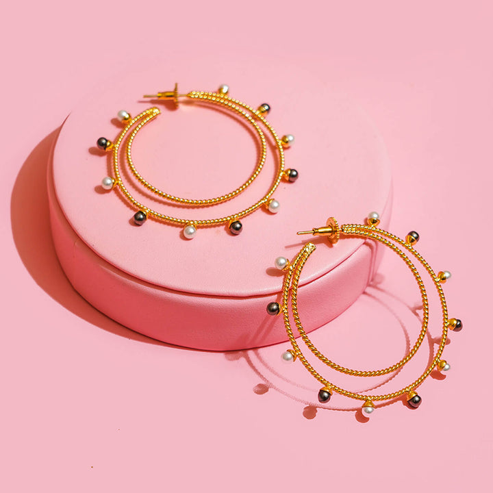 Pearl Double Line Hoops
