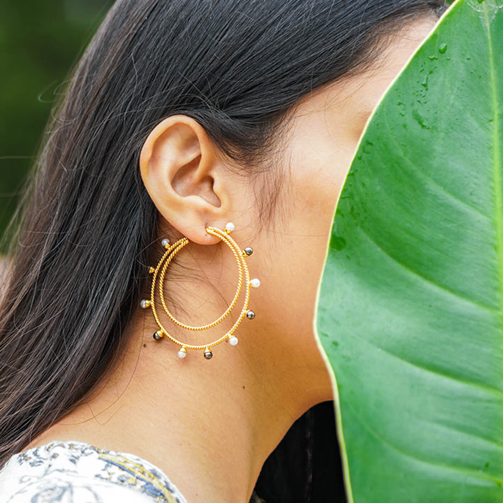 Pearl Double Line Hoops