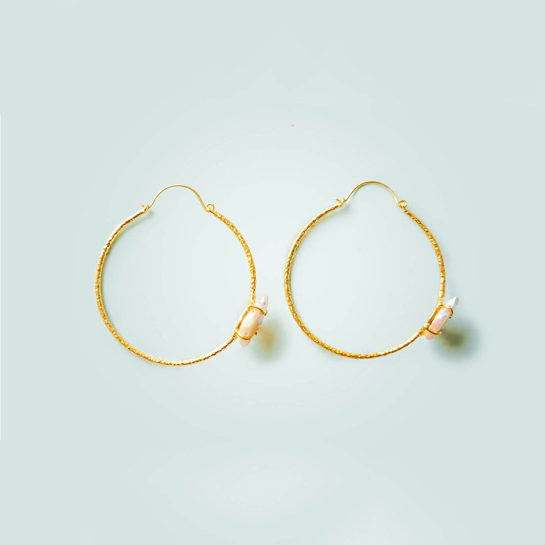 Baroque Pearl Oversized Round Brass Hoops