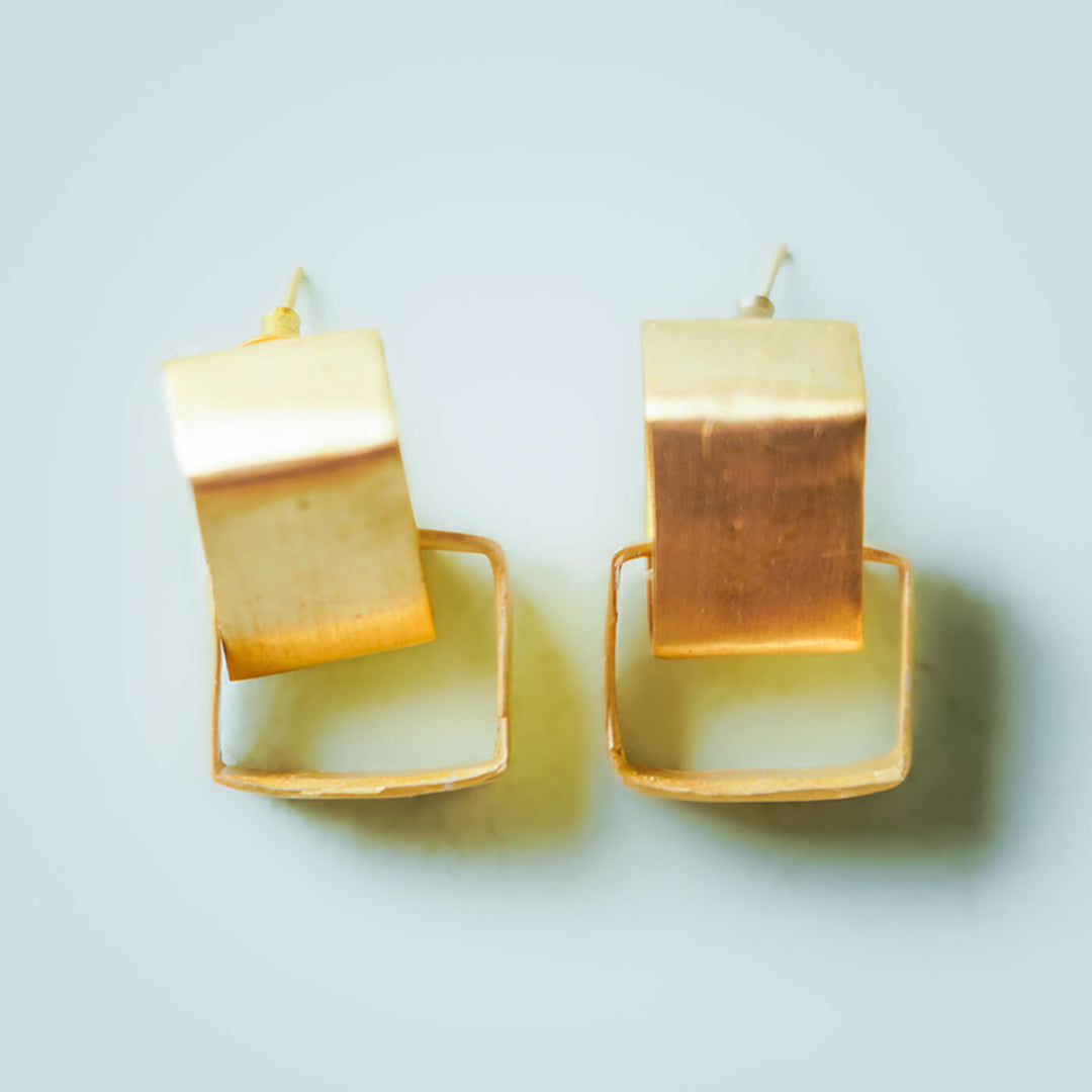 Gold Box Design Fusion Brass Earrings