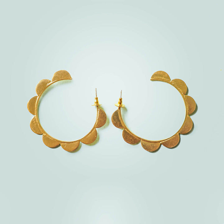 Gold Scallop Brass Hoops