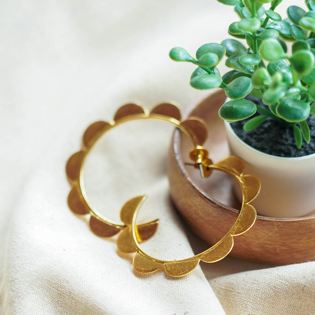 Gold Scallop Brass Hoops