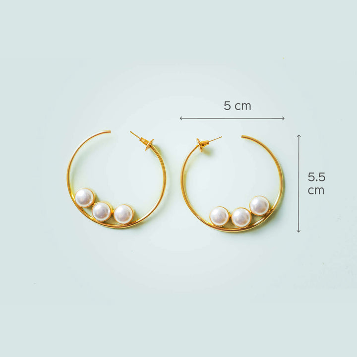 Gold Trio Pearl Brass Hoops