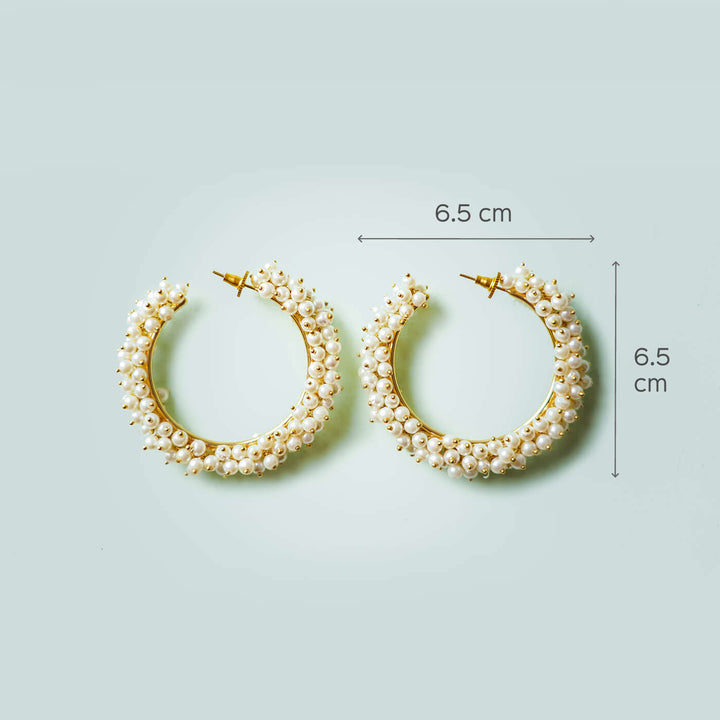 Rice Pearl Studded Gold Brass Hoops