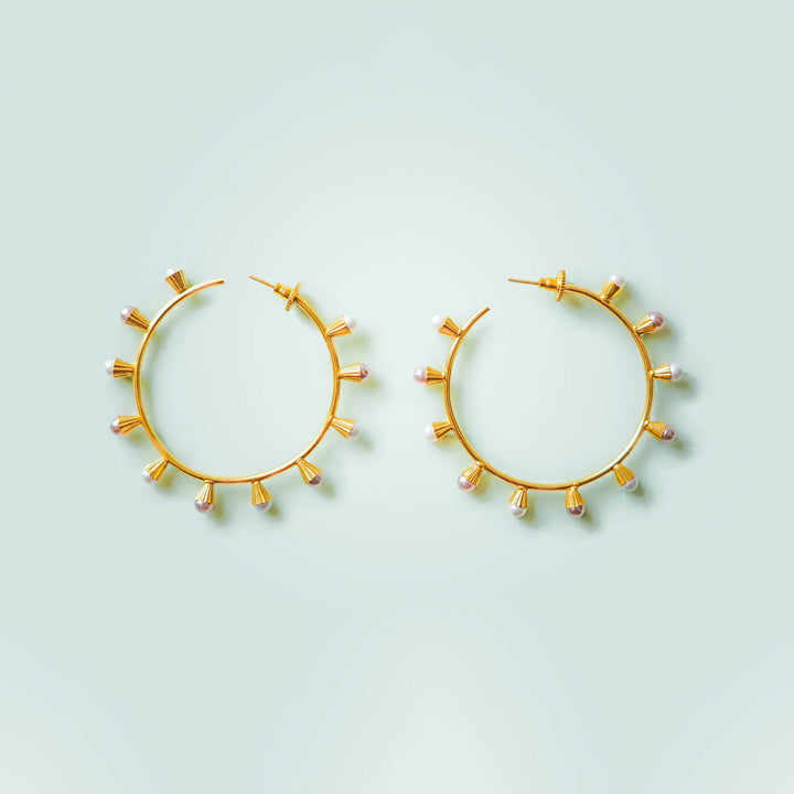 Two Tone Pearl Brass Hoops