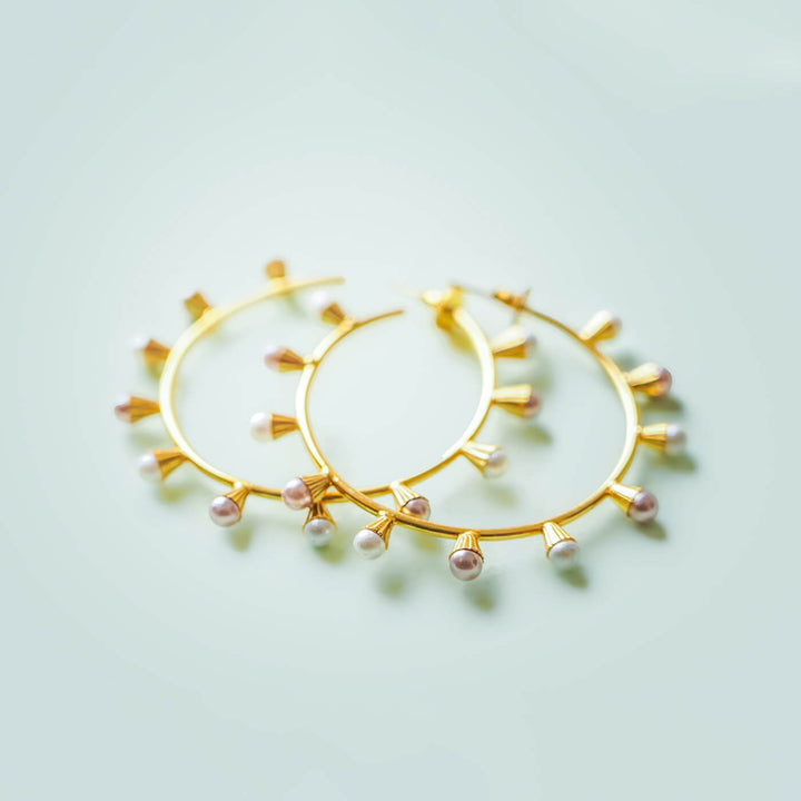 Two Tone Pearl Brass Hoops