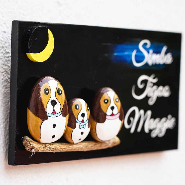 Hand-painted Pebble Art Nameboard For Family Of 3