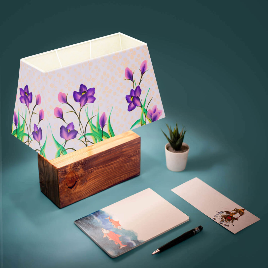 Hand Painted One Stroke Art Rectangular Floral Empire Lamp - Purple