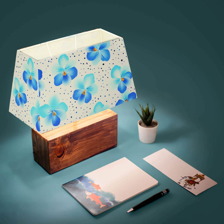 Hand Painted One Stroke Art Rectangular Floral Empire Lamp - Blue