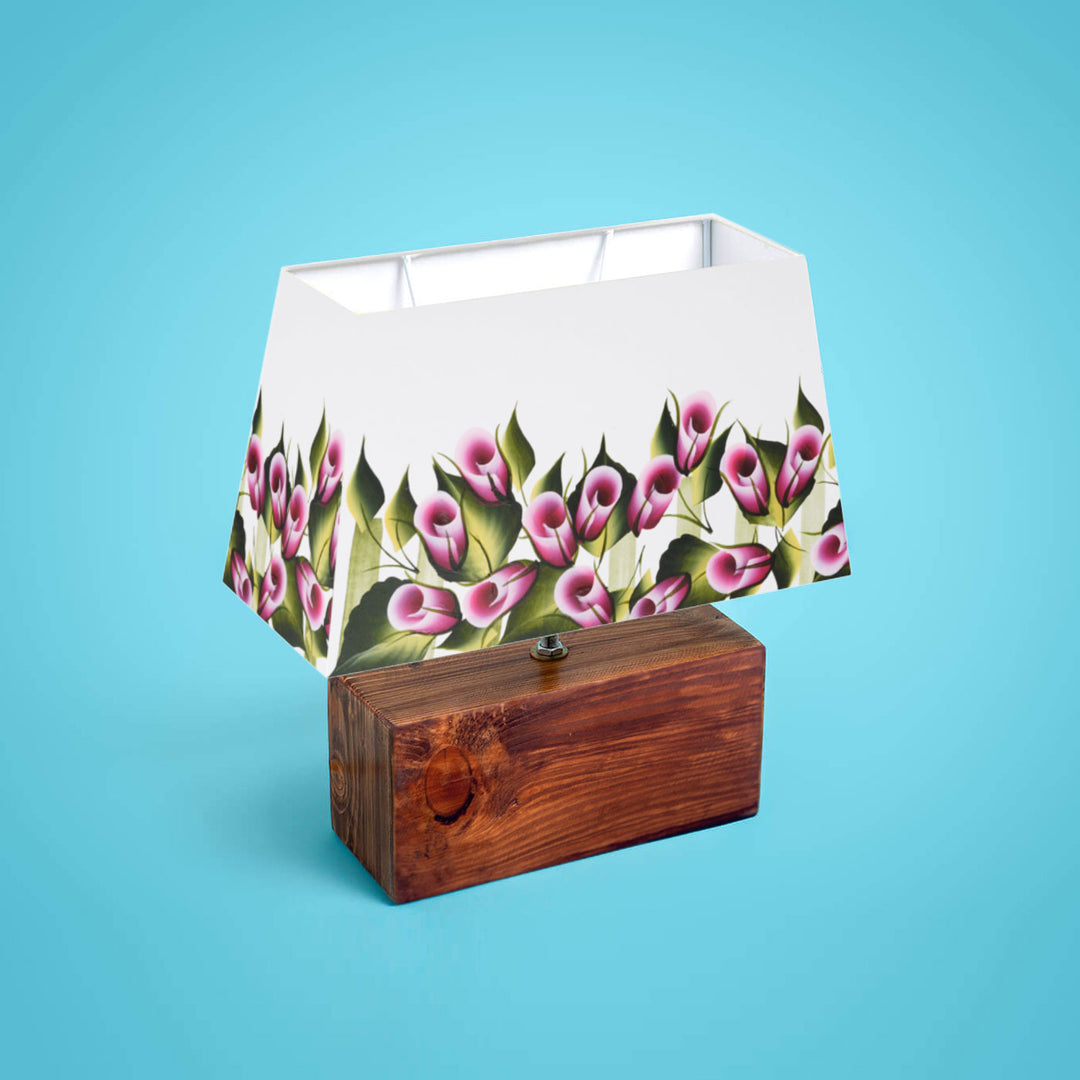 Hand Painted One Stroke Art Rectangular Floral Empire Lamp - White