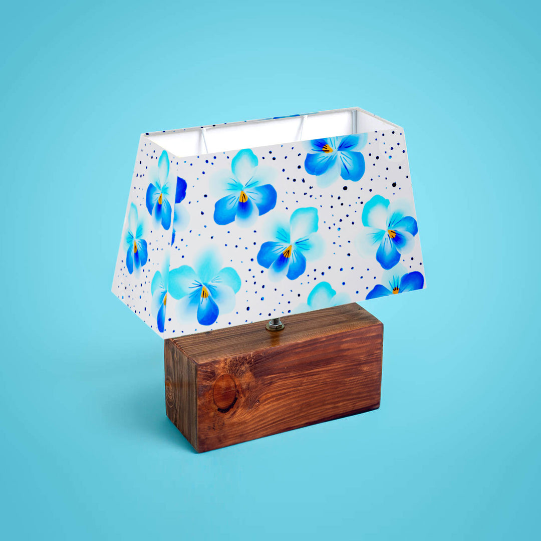 Hand Painted One Stroke Art Rectangular Floral Empire Lamp - Blue