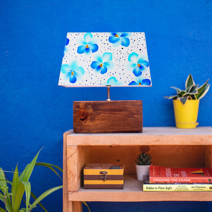 Hand Painted One Stroke Art Rectangular Floral Empire Lamp - Blue