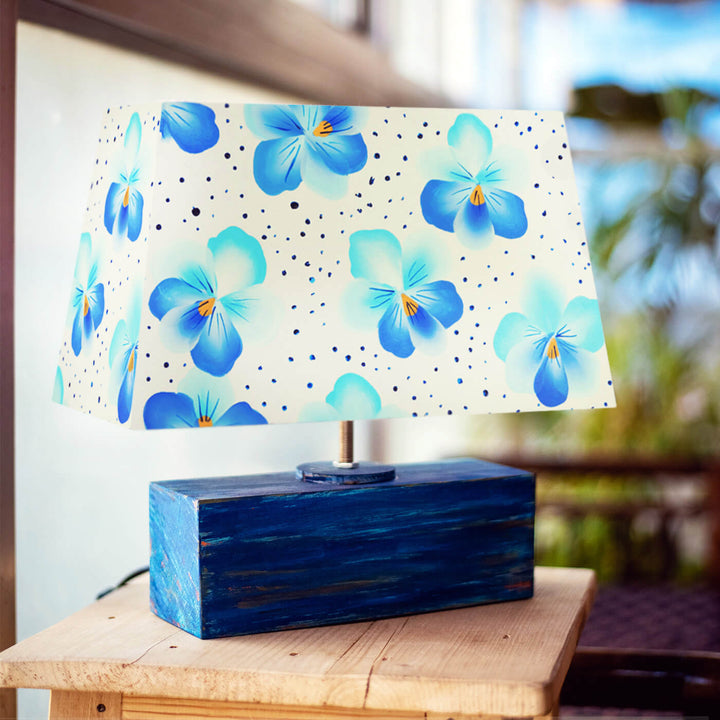 Hand Painted One Stroke Art Rectangular Floral Empire Lamp - Blue