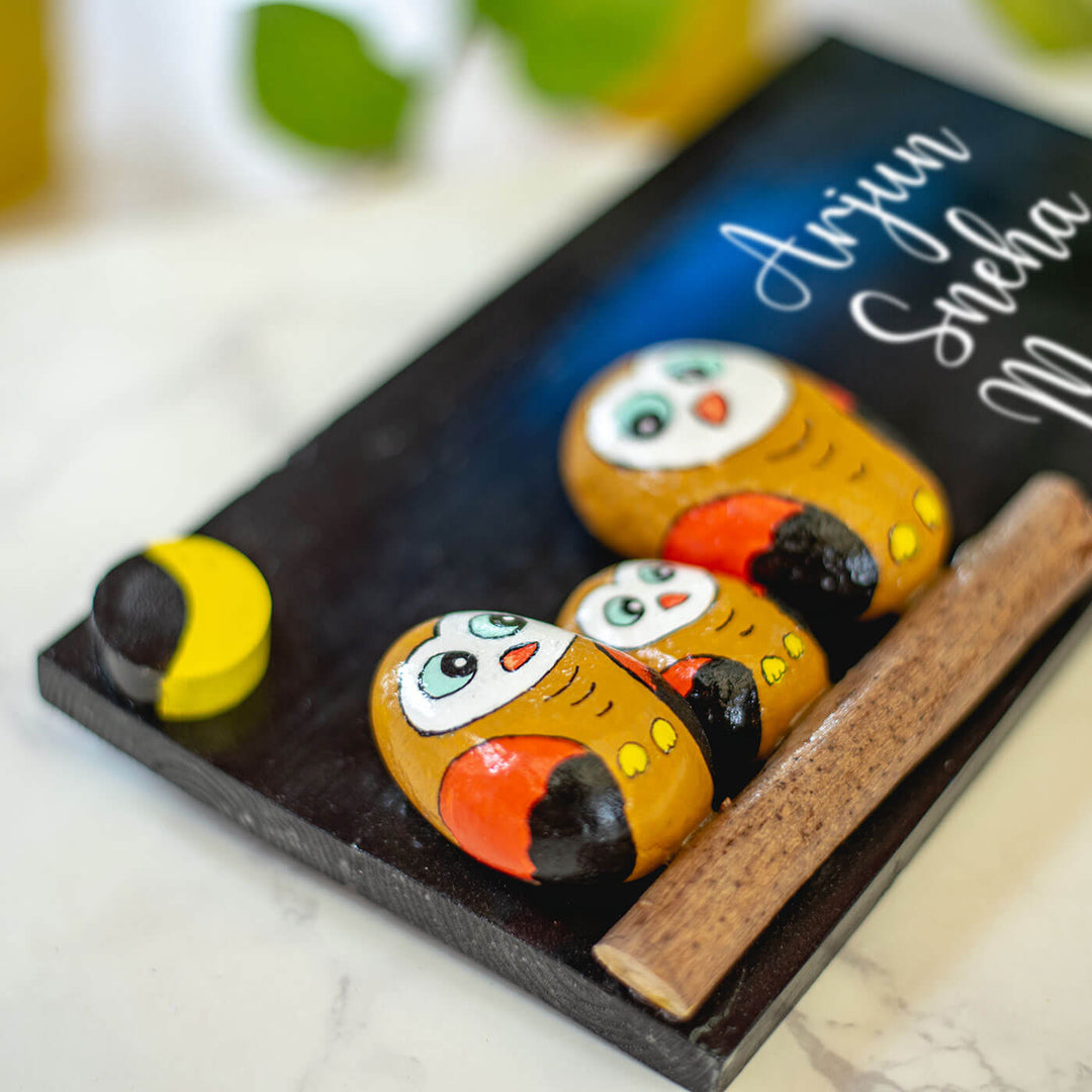 Hand-painted Pebble Art Nameboard For Family Of 3