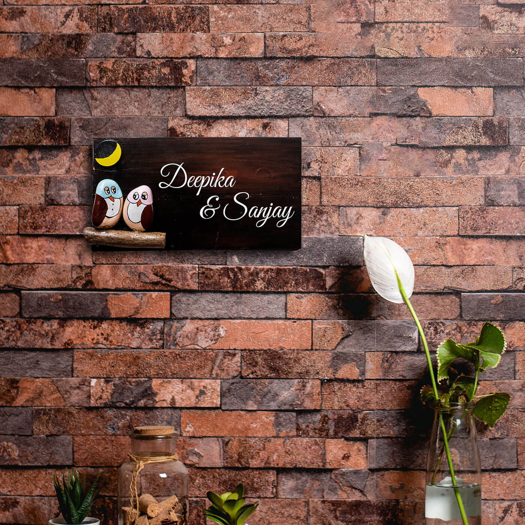 Hand-painted Pebble Art Couples Nameboard