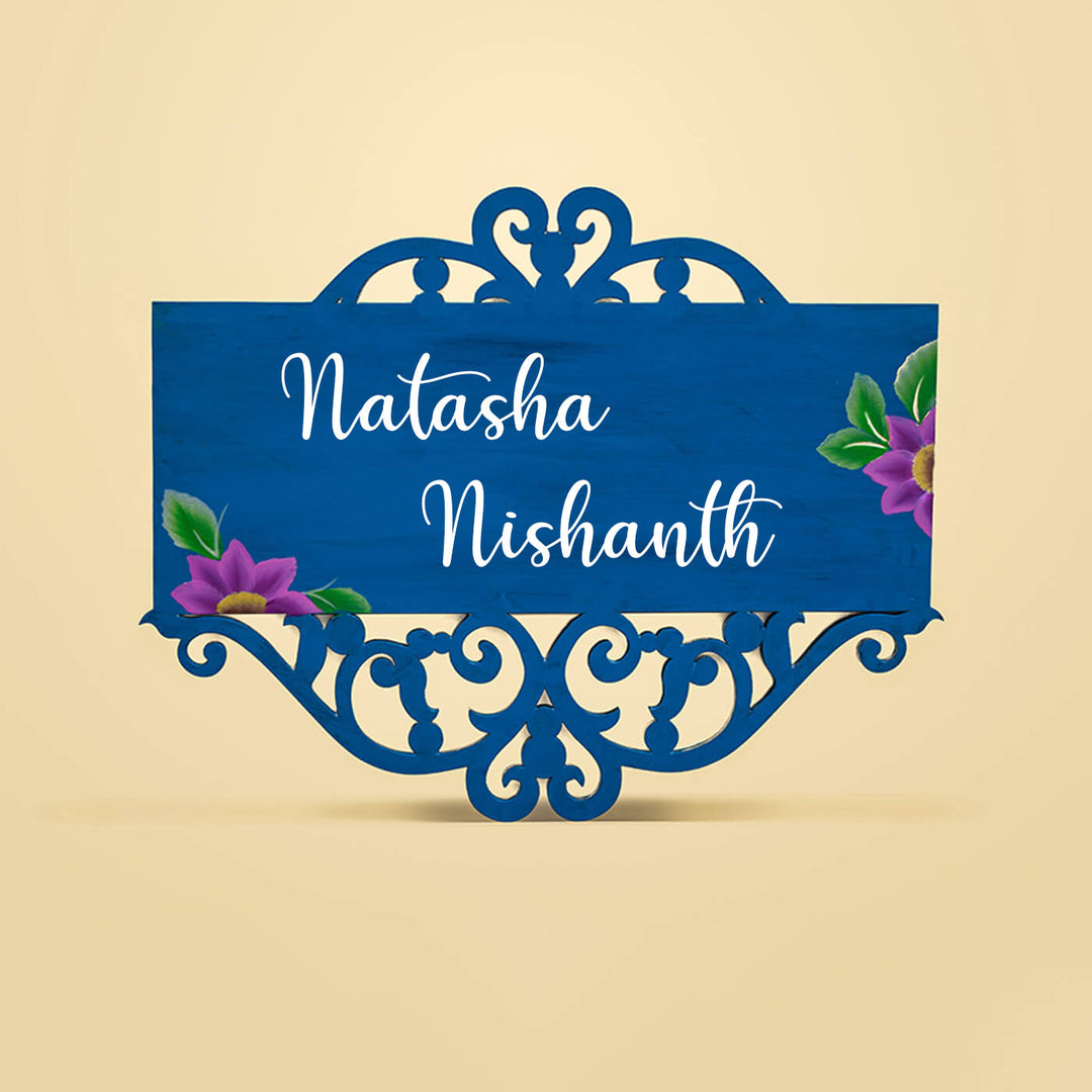 Handpainted Rectangular One Stroke Art Nameboard - Blue