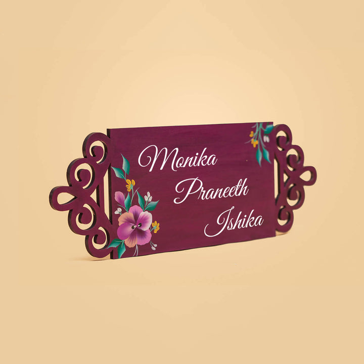 Handpainted Rectangular One Stroke Art Nameboard - Maroon